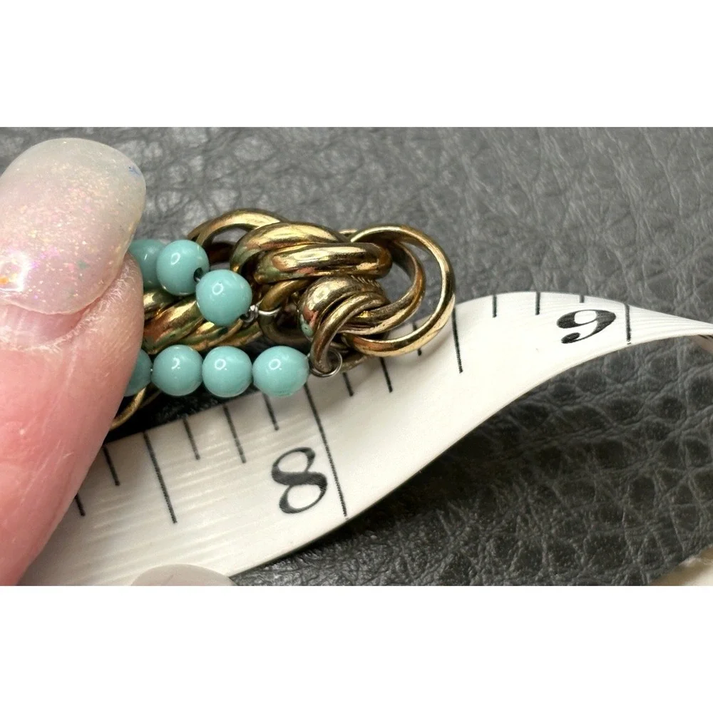 Vintage Faux Turquoise Blue Beads Thick Wide Rope Chain Bracelet Twisted 8.5